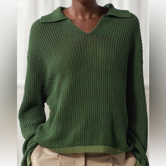 Zara | V-Neck | Collared Sweater | Green | Size Small | Never Worn - Picture 1 of 11